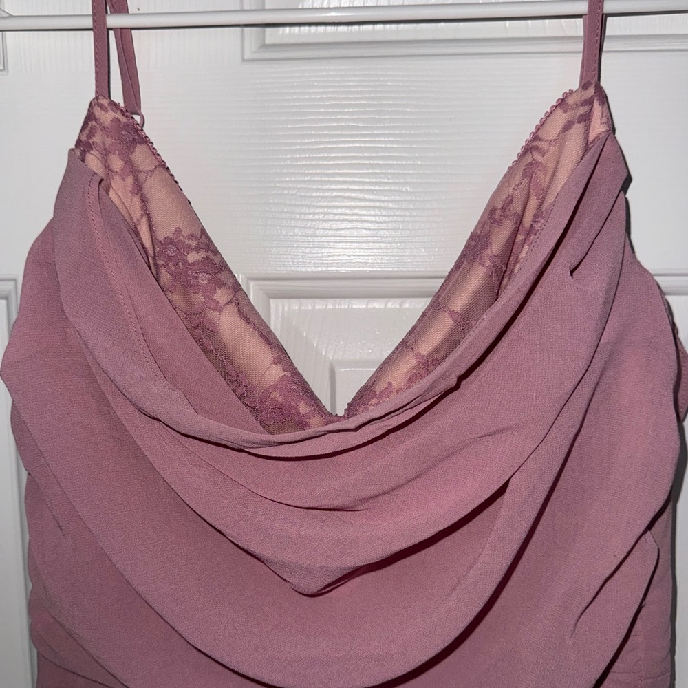 Fashion Nova Drape Me Chiffon and Lace Maxi Dress in Mauve Pink - Size M - Picture 5 of 10